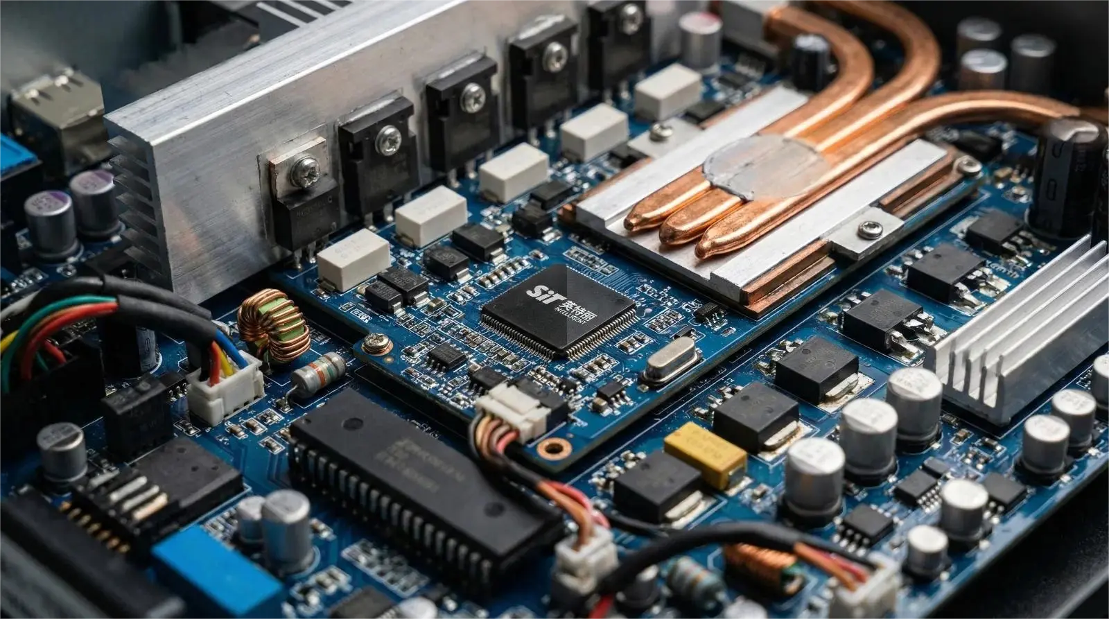 新能源充电桩内部电路板与散热结构特写