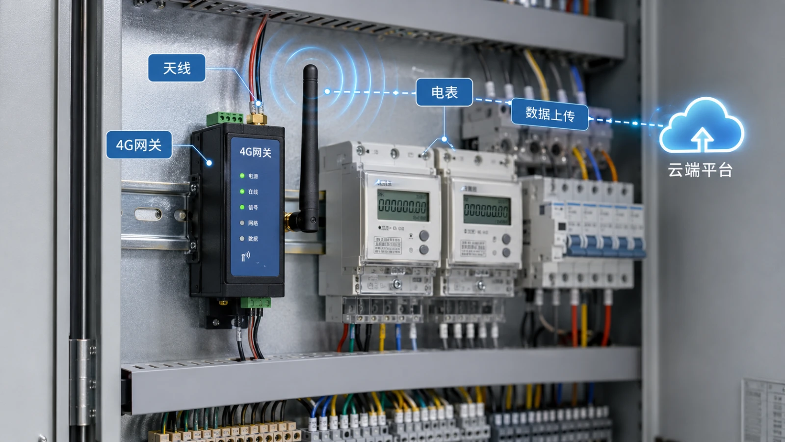 工业设备上云应用场景-泵站仪表4G网关远程数据采集示意