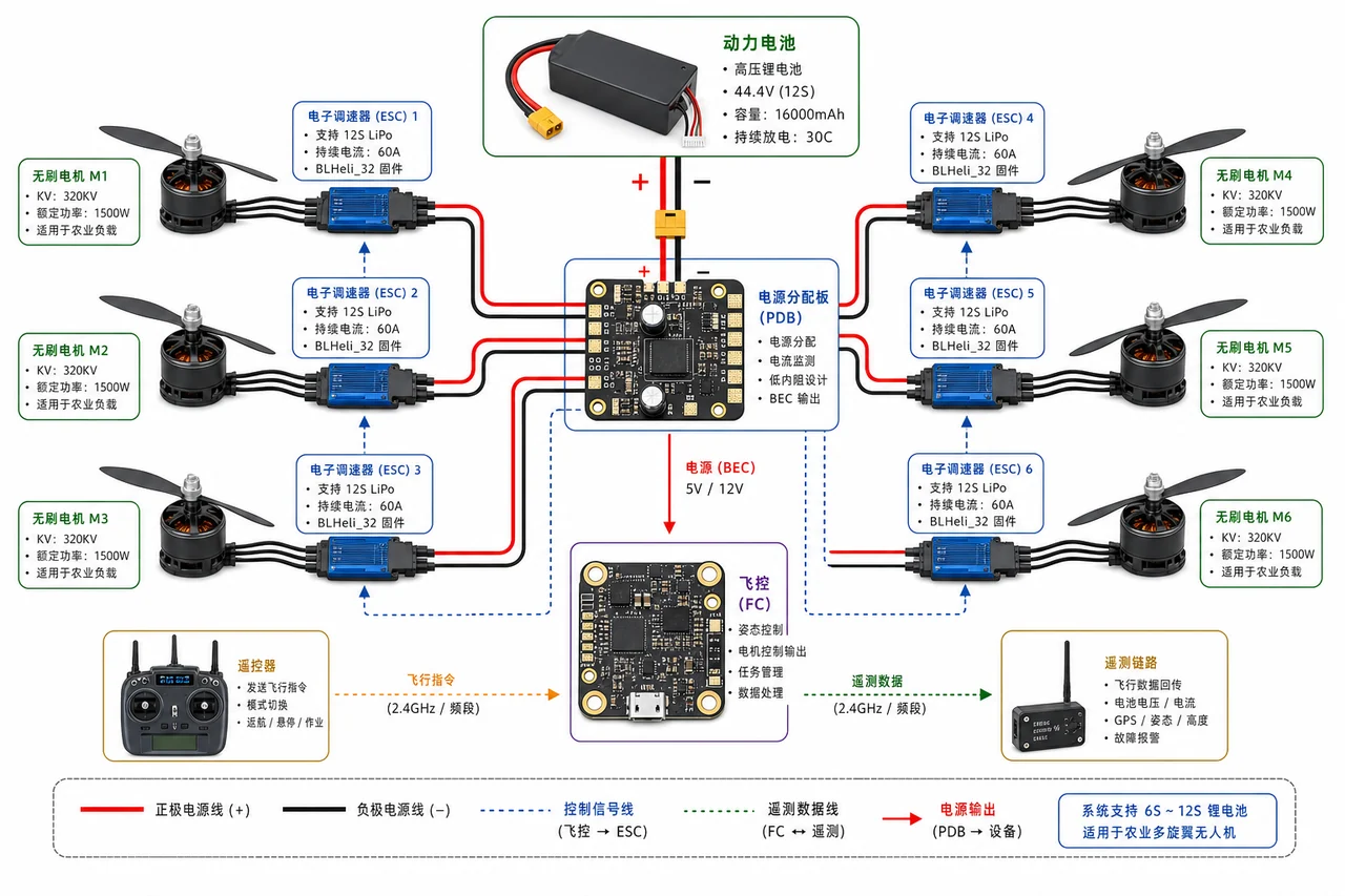 农业无人机ESC板PCBA代工_大电流电调与配电板制造商-山西英特丽电子(图1) 农业无人机ESC板PCBA代工-PDB多电调电机与飞控遥测架构