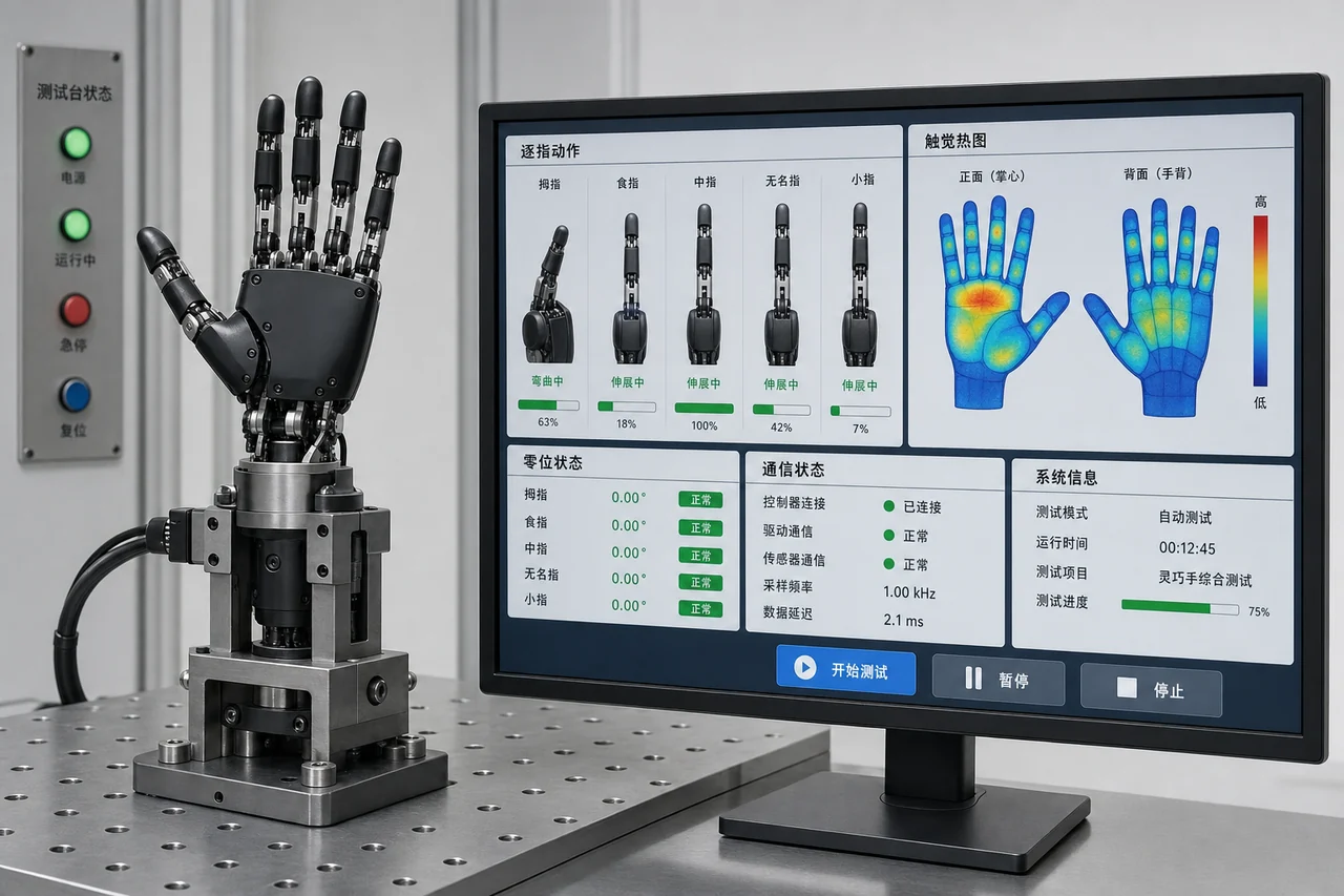 灵巧手控制板模组EOL-逐指动作触觉校准FPC与通信测试