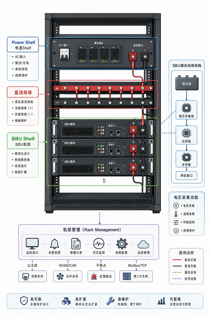数据中心ORv3 BBU控制板PCBA代工_电池备电监控板EMS制造商-山西英特丽电子(图1) ORv3 BBU控制板PCBA代工-电芯采集模块控制Shelf与Power Shelf切换架构