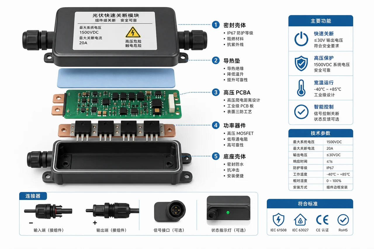 光伏快速关断RSD模块PCBA代工_组件级高压控制板制造商-山西英特丽电子(图2) 组件级RSD模块组装-高压PCBA导热密封与序列号测试