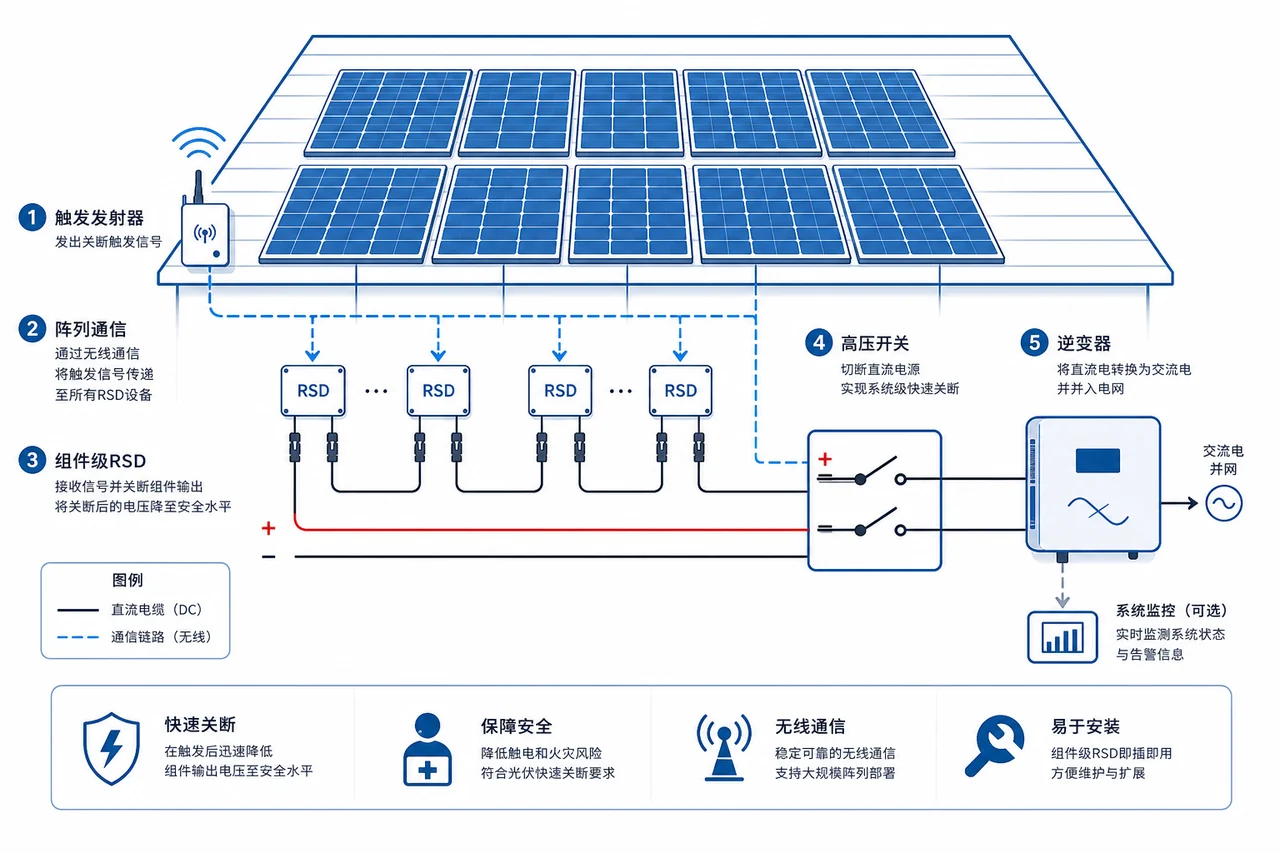 光伏快速关断RSD模块PCBA代工_组件级高压控制板制造商-山西英特丽电子(图1) 光伏快速关断RSD模块PCBA代工-发射器接收器高压开关系统架构