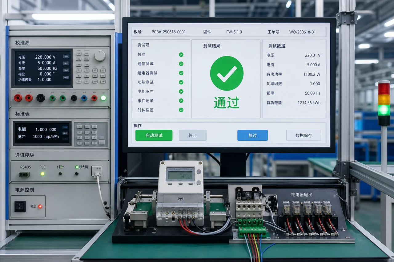 智能电表PCBA代工_AMI计量板与通信模块量产制造商-山西英特丽电子(图2) 智能电表计量板量产测试-校准通信继电器与序列号绑定流程
