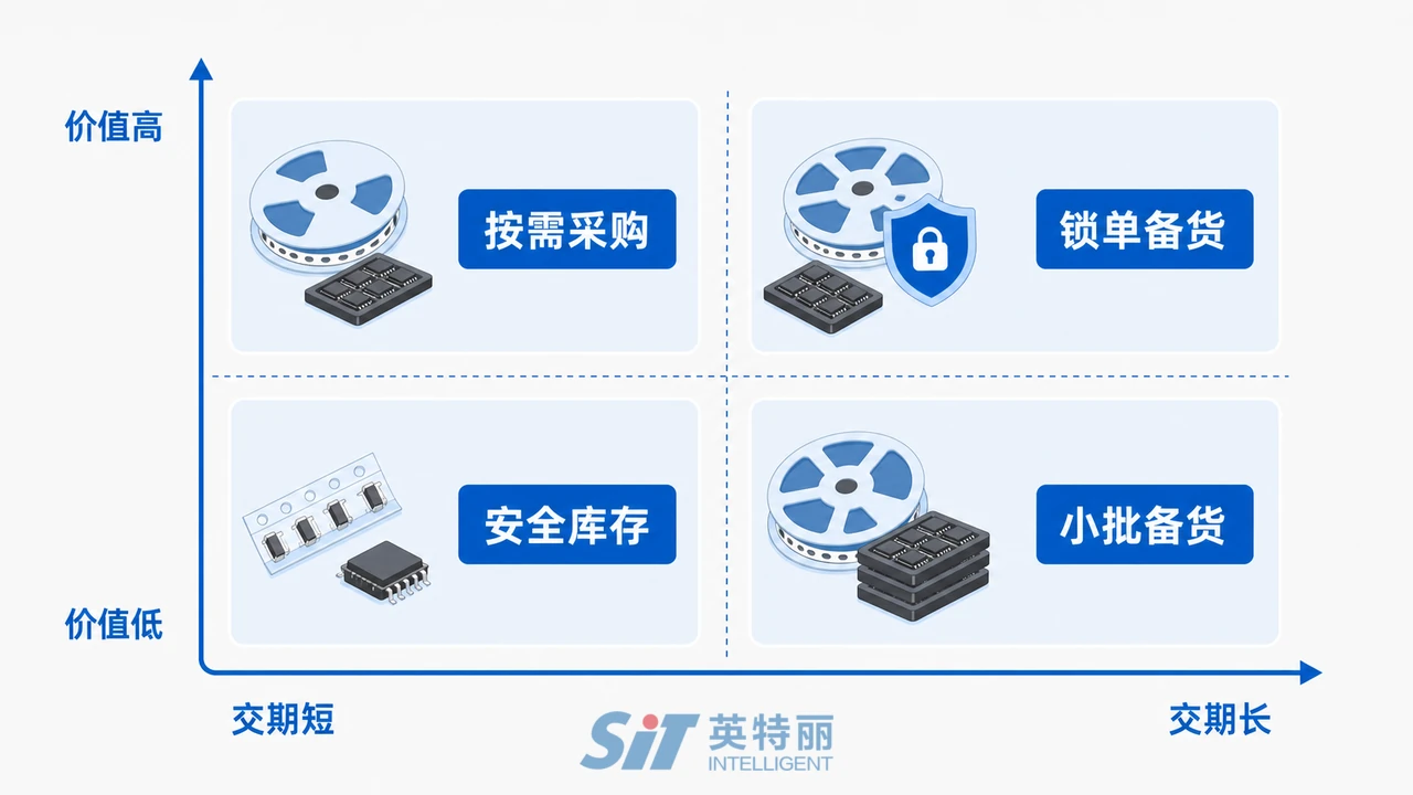 PCBA物料齐套与备货策略矩阵图-按交期长短与价值高低划分的四类物料备货方式