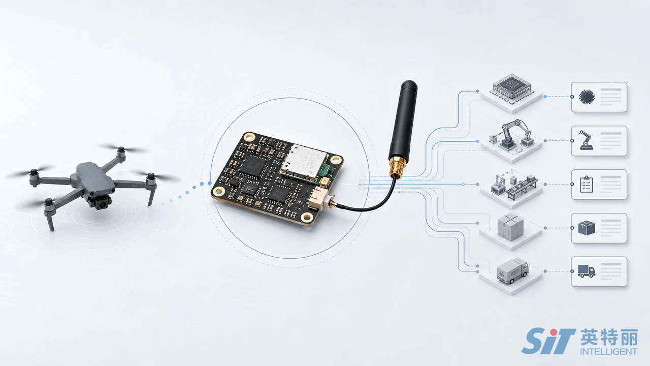 无人机Remote ID遥测板PCBA-产品识别码固件通信测试与批次追溯示意