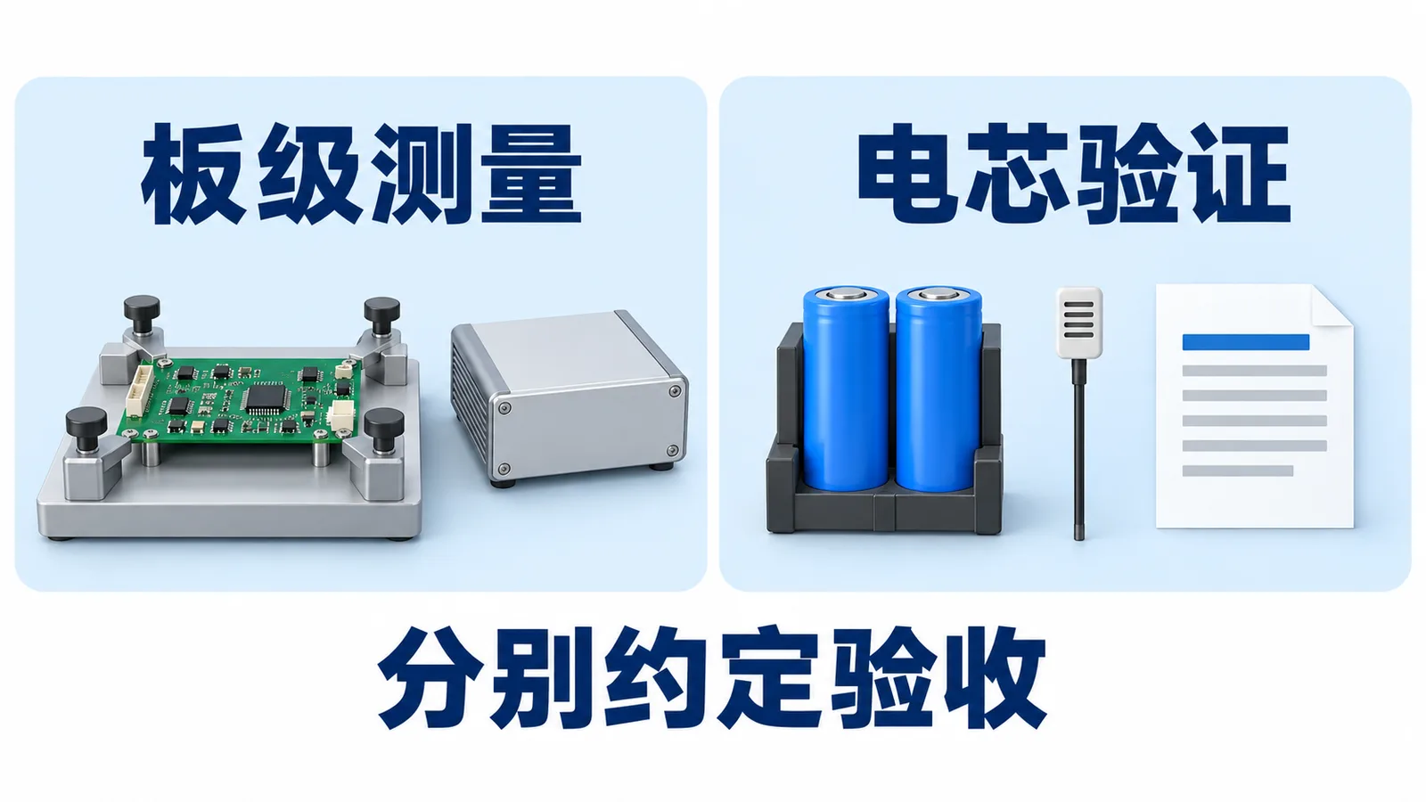 储能BMS加入EIS后,PCBA打样和生产测试需要多考虑什么?(图2) 储能EIS BMS生产测试-板级测量与电芯验证分别验收示意