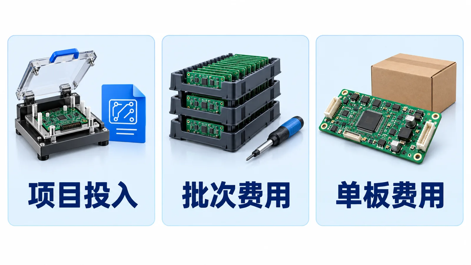 储能PCBA代工代料报价:BOM之外还要哪些资料,费用怎么拆?(图2) 储能PCBA报价费用拆分-项目投入批次费用和单板费用示意