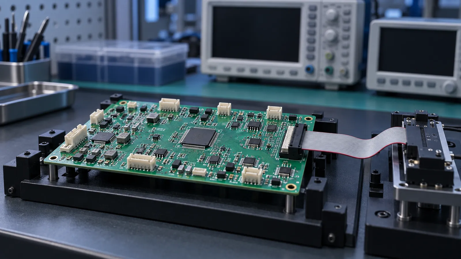 构网型PCS控制板PCBA量产-低压控制板与测试夹具场景示意