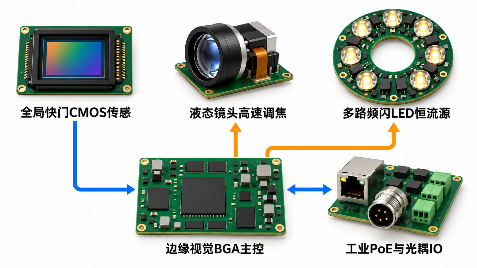 工业智能读码器与机器视觉相机PCBA多板堆叠架构与制造管控框图
